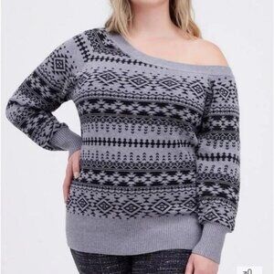 Torrid Heather Grey Patterned Pullover Sweater Off-Shoulder Size 2x 18/20